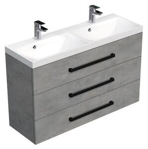 Koupelnová skříňka s černou úchytkou a umyvadlem SAT Cube Way 120x76,5x40 cm beton mat CUBE2C1203BE