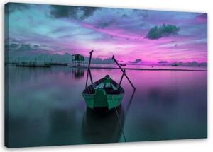 Obraz na plátně Loď na jezeře Purple - 100x70 cm