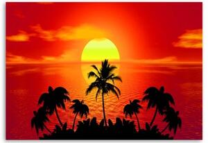 Obraz na plátně Palmové moře červený západ slunce - 60x40 cm