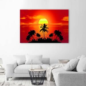 Obraz na plátně Palmové moře červený západ slunce - 60x40 cm