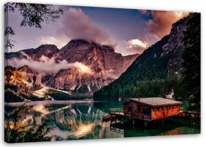 Obraz na plátně Chata u horského jezera - 100x70 cm