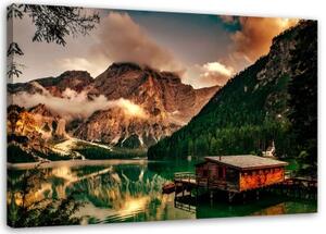Obraz na plátně Itálie dům u horského jezera - 90x60 cm