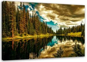 Obraz na plátně Příroda jezera Forest Mountain Lake - 60x40 cm