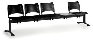 Plastová lavice do čekáren VISIO, 4-sedák, se stolkem, černá, černé nohy