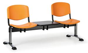 EUROSEAT Plastová lavice do čekáren ISO, 2-sedák, se stolkem, oranžová, chrom nohy