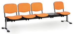 Čalouněná lavice do čekáren VIVA, 4-sedák, se stolkem, oranžová, chromované nohy
