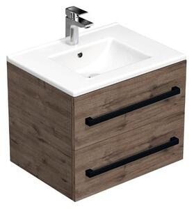 Koupelnová skříňka s černou úchytkou a umyvadlem SAT Cube Way 60x53x46 cm dub Wellington mat CUBE46C602DWMOD