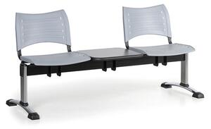 Plastová lavice do čekáren VISIO, 2-sedák, se stolkem, černá, chromované nohy