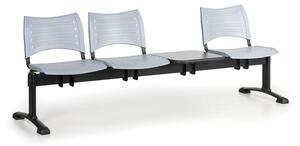 Plastová lavice do čekáren VISIO, 3-sedák, se stolkem, šedá, černé nohy
