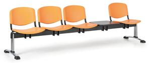 EUROSEAT Plastová lavice do čekáren ISO, 4-sedák, se stolkem, oranžová, chrom nohy
