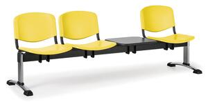 EUROSEAT Plastová lavice do čekáren ISO, 3-sedák, se stolkem, žlutá, chrom nohy