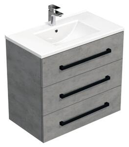 Koupelnová skříňka s černou úchytkou a umyvadlem SAT Cube Way 80x76,5x46 cm beton mat CUBE46C803BEMOD