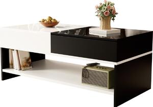 Konferenční stolek Fortuna Lai se 2 zásuvkami - černobílý design, úložný prostor, lesklá horní deska, 100 cm