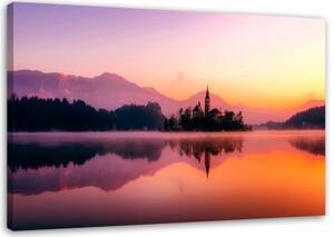 Obraz na plátně Mountain Lake Castle Purple - 90x60 cm