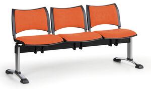Čalouněné lavice do čekáren SMART, 3-sedák, oranžová, chromované nohy