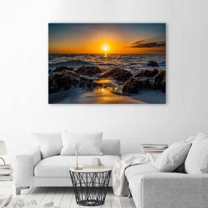 Obraz na plátně Západ slunce na kamenité pláži - 60x40 cm