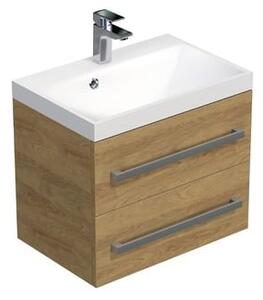 Koupelnová skříňka s chromovými úchyty a umyvadlem SAT Cube Way 60x53x40 cm dub Hickory mat CUBE260ZDH