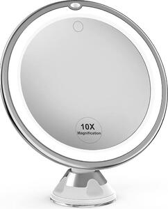 Unknown PRO BEAUTY Kosmetické zrcátko s LED osvětlením a 10× zvětšením, přísavka, Ø 17 cm – bílé
