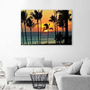 Obraz na plátně Palmy při západu slunce na pláži - 60x40 cm