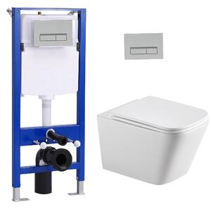 Balení sada předstěnových WC prvků + závěsný klozet bez ráfku čtvercový + 114 cm skrytá splachovací nádržka s obdélníkovou chromovanou deskou HOROW
