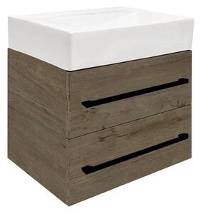Koupelnová skříňka s umyvadlem a černou úchytkou SAT Cube Way 60x53x46 cm dub Wellington mat CUBE46C602DWSATCWL