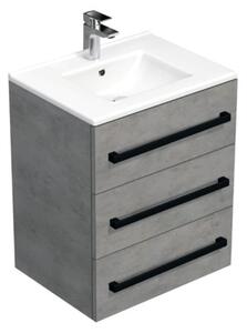 Koupelnová skříňka s černou úchytkou a umyvadlem SAT Cube Way 60x76,5x46 cm beton mat CUBE46C603BEMOD