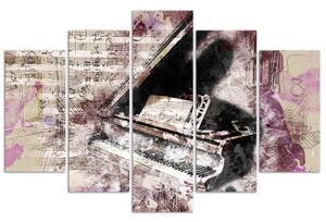 Obraz na plátně pětidílný Piano abstraktní fialové Vintage - 100x70 cm