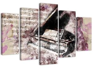 Obraz na plátně pětidílný Piano abstraktní fialové Vintage - 100x70 cm