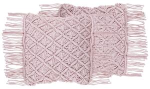 Sada 2 bavlněných makramé polštářů 40 x 40 cm růžové YANIKLAR