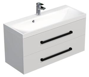 Koupelnová skříňka s černou úchytkou a umyvadlem SAT Cube Way 100x53x40 cm bílá lesk lesk/mat CUBE2C100ZBL