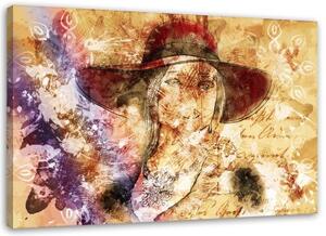 Obraz na plátně Krásná žena s kloboukem - 120x80 cm