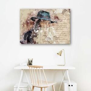 Obraz na plátně Žena s kloboukem vintage - 60x40 cm