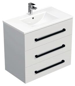 Koupelnová skříňka s černou úchytkou a umyvadlem SAT Cube Way 80x76,5x46 cm bílá lesk CUBE46C803BIMOD