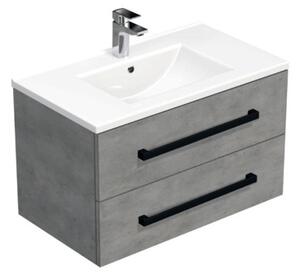 Koupelnová skříňka s černou úchytkou a umyvadlem SAT Cube Way 80x53x46 cm beton mat CUBE46C802BEMOD
