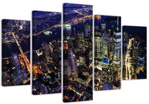 Obraz na plátně pětidílný Noční New York - 100x70 cm