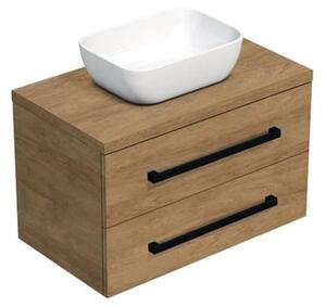 Koupelnová skříňka s černou úchytkou a krycí deskou SAT Cube Way 80x47,5x46 cm dub Hickory mat CUBE46C803DH45