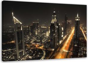 Obraz na plátně Dubaj v noci Panorama města - 100x70 cm