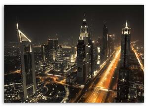 Obraz na plátně Dubaj v noci Panorama města - 90x60 cm