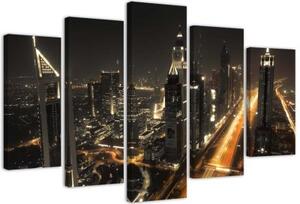 Obraz na plátně pětidílný, Panorama z Dubaje v noci - 100x70 cm