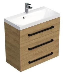 Koupelnová skříňka s černou úchytkou a umyvadlem SAT Cube Way 80x76,5x40 cm dub Hickory mat CUBE2C803DH