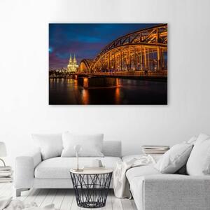 Obraz na plátně Kolín nad Rýnem Hohenzollernský most a katedrála v noci - 60x40 cm