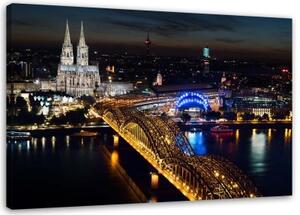 Obraz na plátně Kolín nad Rýnem v noci - 100x70 cm