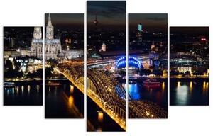 Obraz na plátně pětidílný Kolín nad Rýnem v noci - 150x100 cm
