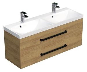 Koupelnová skříňka s černou úchytkou a umyvadlem SAT Cube Way 120x47,5x40 cm dub Hickory mat CUBE2C120ZDH