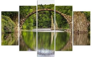 Obraz na plátně pětidílný Obloukový most přes jezero - 100x70 cm