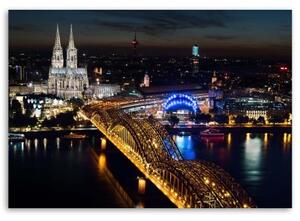 Obraz na plátně Kolín nad Rýnem v noci - 60x40 cm