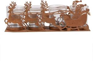Vánoční kovový svícen na 4 svíčky Santa Claus se sobím spřežením Zwemblik – 25x7x8 cm