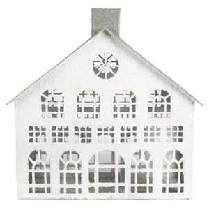 Bílá kovová dekorace velký městský dům na svíčku Zwemblik – 31x13x33 cm
