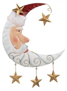 Kovová vánoční dekorace bílo-zlatý Santa Claus / měsíček s hvězdičkami – 40x3x45 cm
