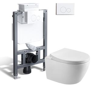 HOROW Kompletní WC souprava, 82cm předstěnová splachovací nádržka + závěsný klozet + bílá kulatá tlačná deska